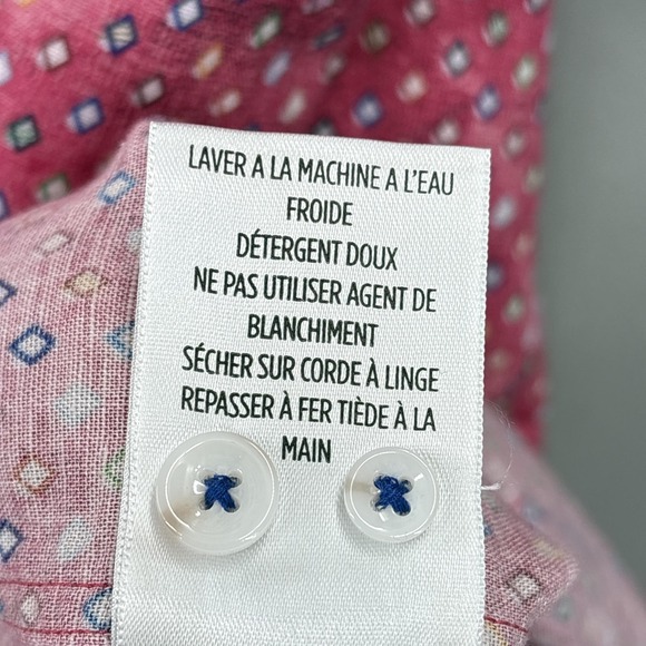 Robert Graham Shirt Mens Large Pink Geometric Linen Blend Short Sleeve Button Up - Picture 8 of 14